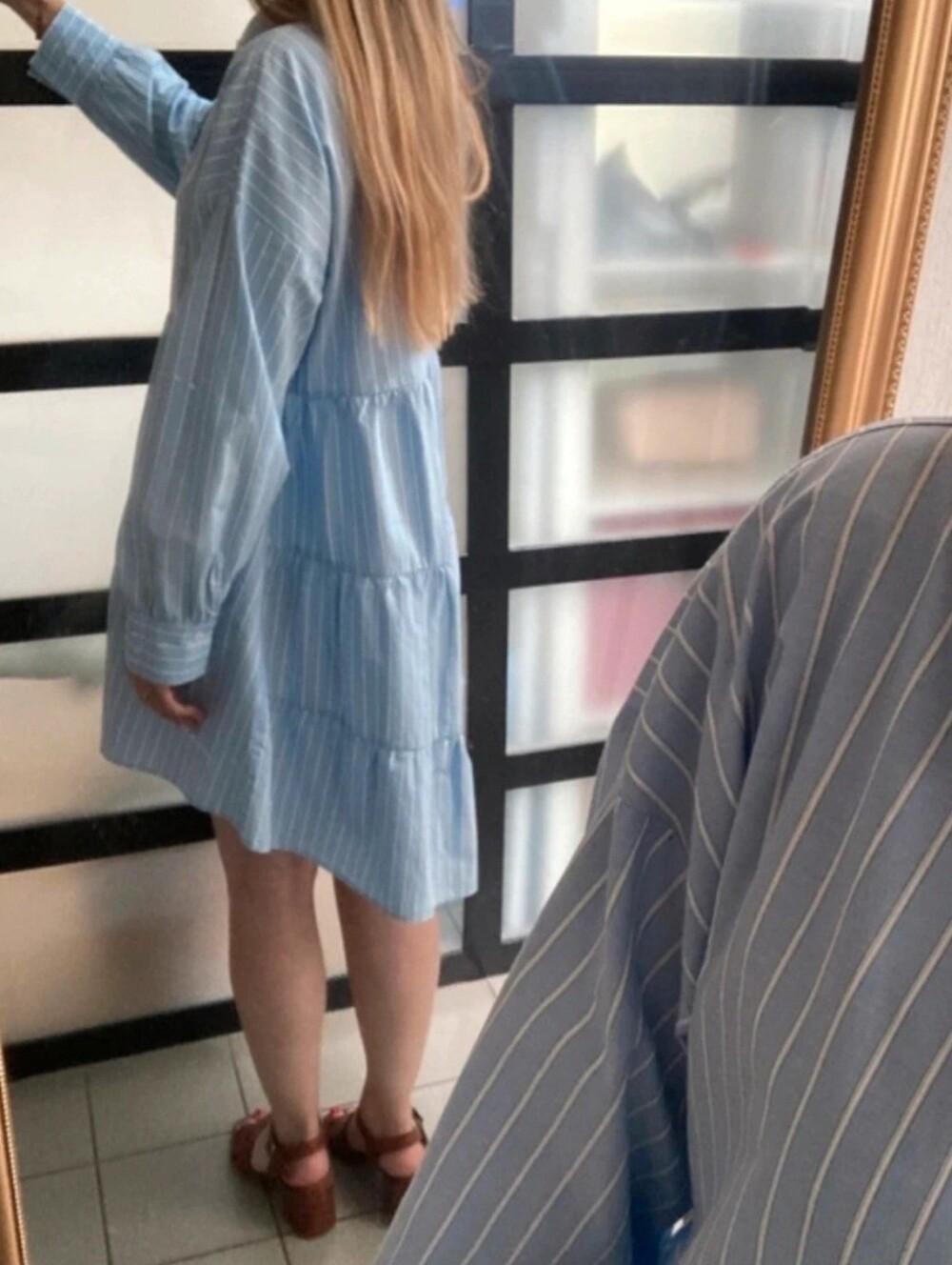Zara Pale Blue Shirt with White Vertical Stripes
